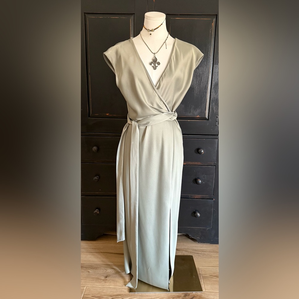 BHLDN Sage Green Wrap Dress with Side Tie. 
NWOT